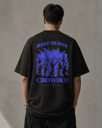 Make Heaven Crowded oversized Christian T-shirt on model, Black back view