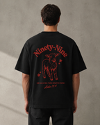 The Ninety-Nine oversized Christian T-shirt on model, Black back view