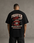 Prayer Line 24/7 oversized Christian T-shirt on model, Black back view