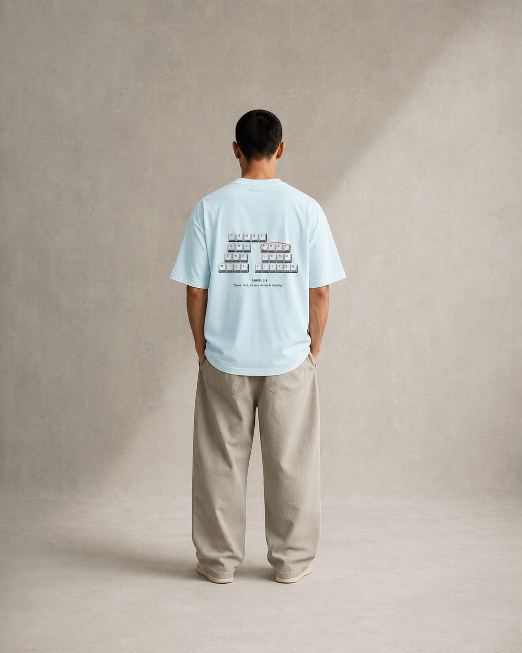 N&K editorial mockup v2 | narrow-known-keyboard-oversized-tee | sky-blue | back