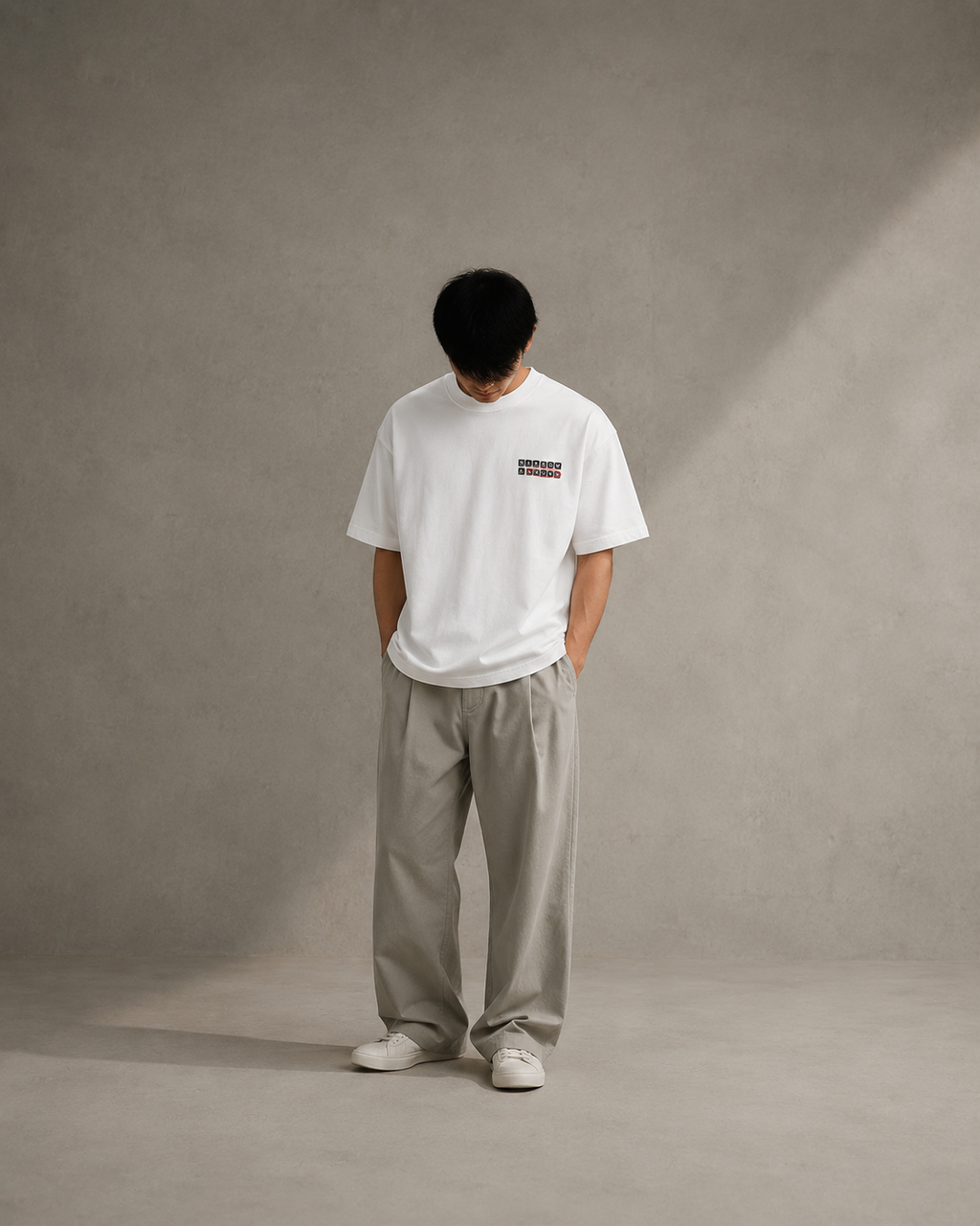 N&K editorial mockup v2 | narrow-known-keyboard-oversized-tee | white | front