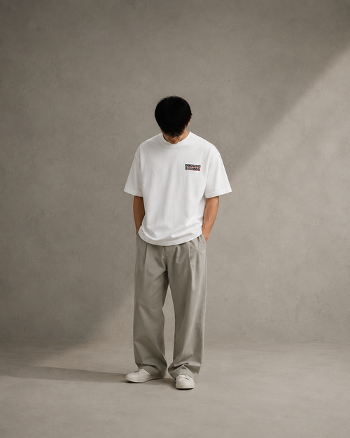 N&K editorial mockup v2 | narrow-known-keyboard-oversized-tee | white | front
