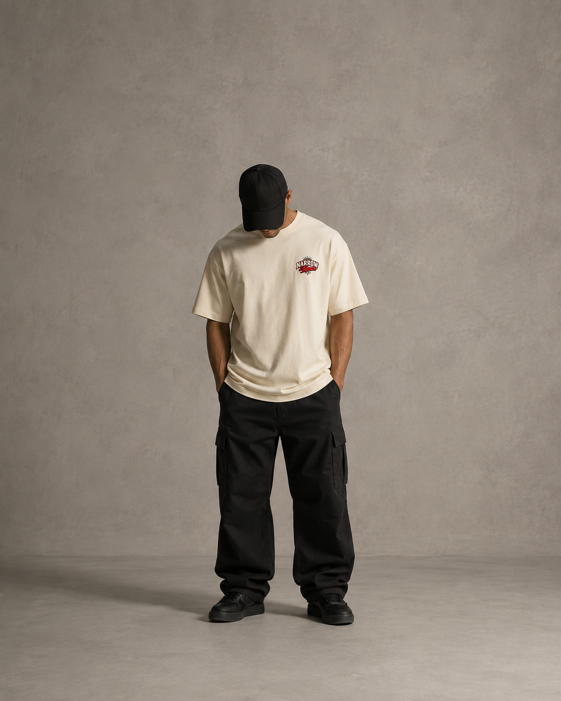 N&K editorial mockup v2 | prayer-line-247-oversized-tee | mild-apricot | front