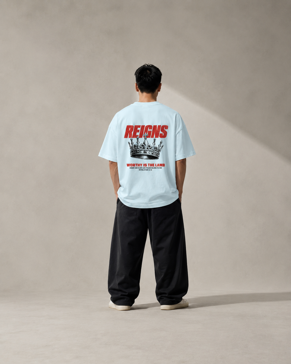 N&K editorial mockup v2 | worthy-is-the-lamb-oversized-tee | sky-blue | back
